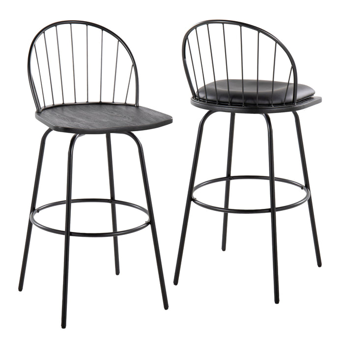 Riley - Claire Farmhouse Fixed Height Barstool With Swivel With Round Footrest (Set of 2)