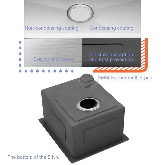 Modern Undermount Stainless Steel Kitchen Sink 16 Gauge, Deep Single Bowl