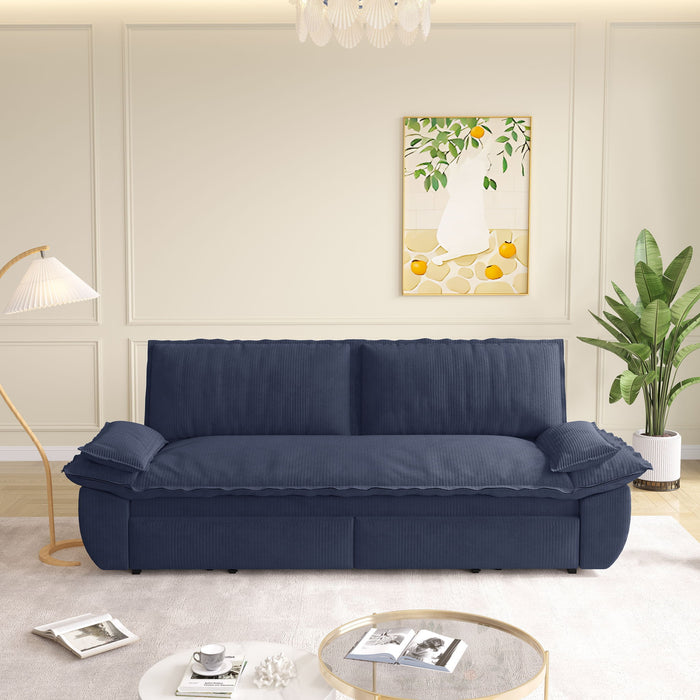 Queen Pull Out 3 In 1 Convertible Sleeper Sofa Bed - Blue