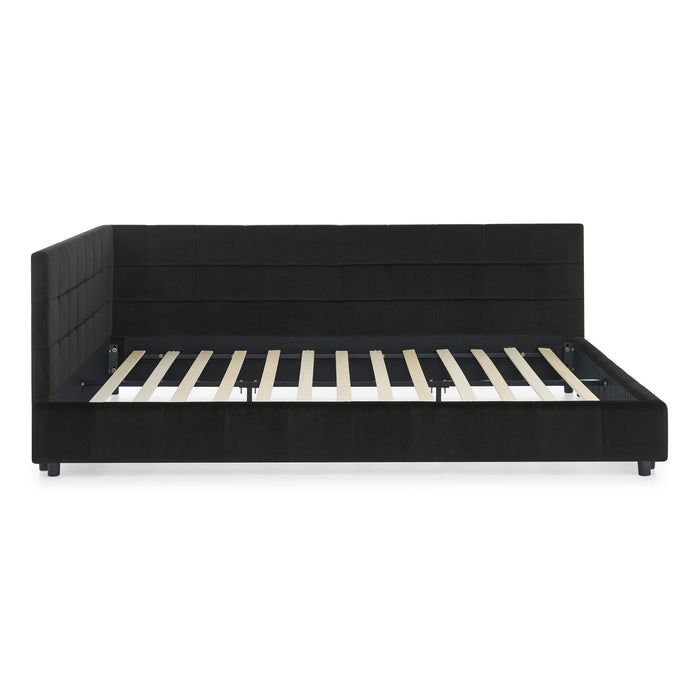 Mid-Century Storage Upholstered Tufted Bed Frame With Backrest And Armrests
