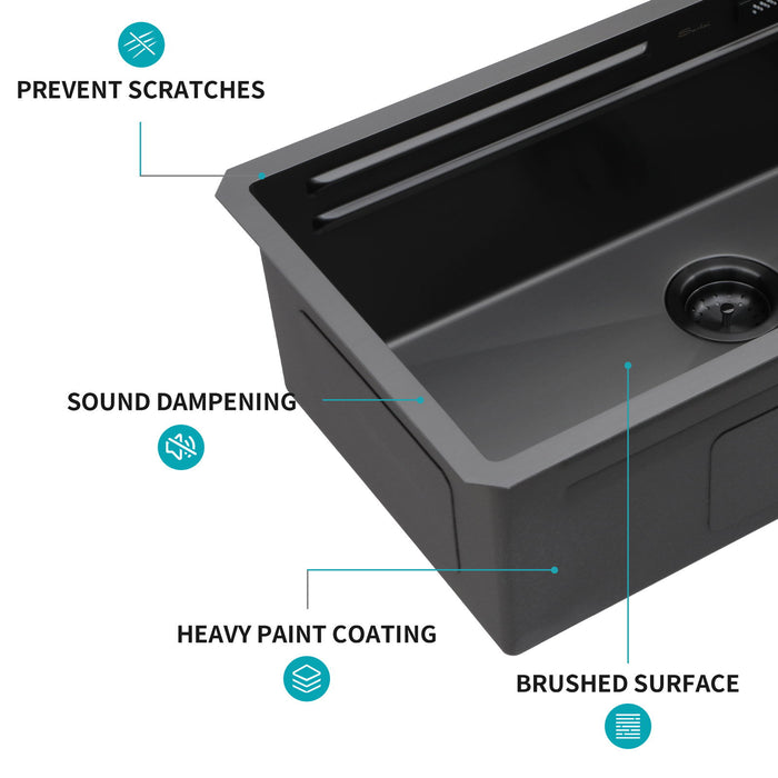 Undermount Stainless Steel Kitchen Sink With Pull Down Faucet & Ledge Workstation