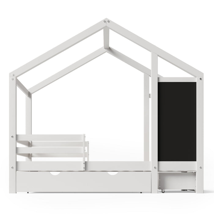 House Bed With Blackboard And Drawers