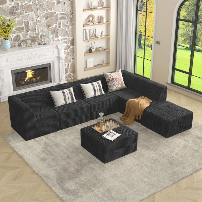 Modern Minimalist Ottoman Sofa Compressed Sectional Corduroy Couch Sleeper