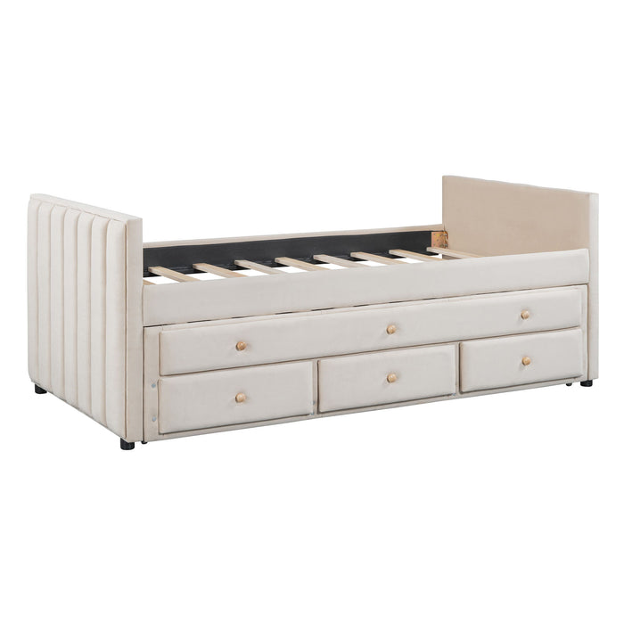 Upholstered Daybed With Trundle And Drawers