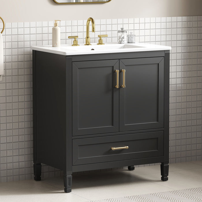 Elegant Fluted Bathroom Vanity With Sink, Soft Close Doors & Drawer