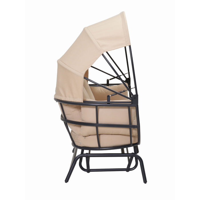 2 Person Egg Shaped Outdoor Swing Chair With Adjustable Canopy - Acacia Wood / Black / Taupe