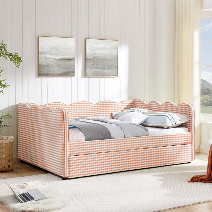 Gingham Daybed With USB Charging Port, Wave-Shaped Design