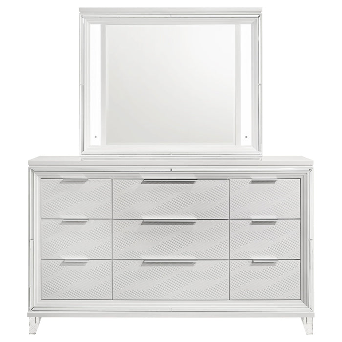 9 Drawer Dresser With LED Mirror, Touch Activated Lighting - White