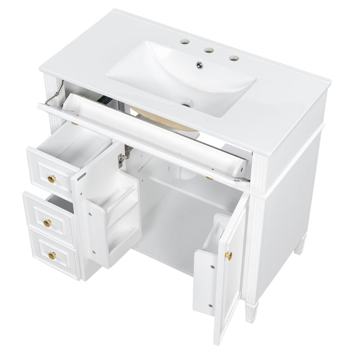 Bathroom Vanity With Sink, 3 Drawers & 2 Soft-Close Doors