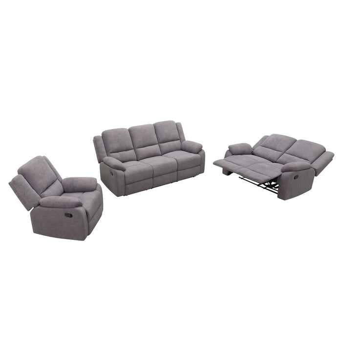 3 Piece Reclining Sofa Set With 150° Deep Recline, 3 Seat Couch, Loveseat & Single Recliner - Gray