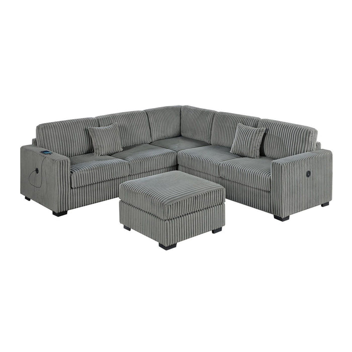 Upholstered L - Shaped 4 Piece Sectional Set With USB, Cocktail Ottoman