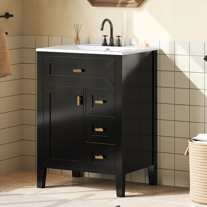 Bathroom Vanity With Sink, 3 Drawers & Cabinet With 2 Tier Door Storage Rack, Soft Close Doors & Drawers