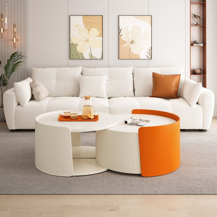 Modern Round Nesting Coffee Table With Extendable Sliding Top