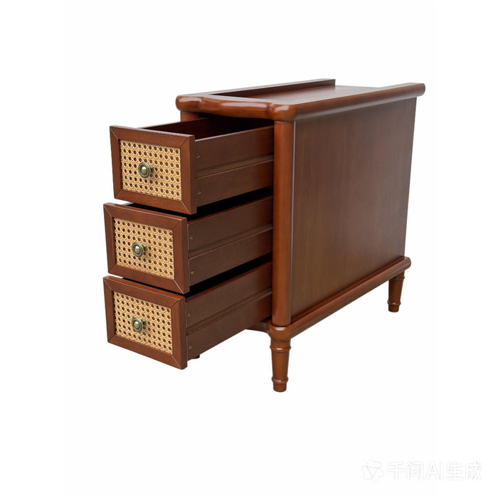 Narrow Side Table With 3 Drawers, Nightstand For Bedroom - Walnut