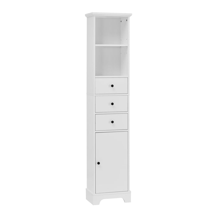 Tall Storage Cabinet With 3 Drawers And Adjustable Shelves For Bathroom
