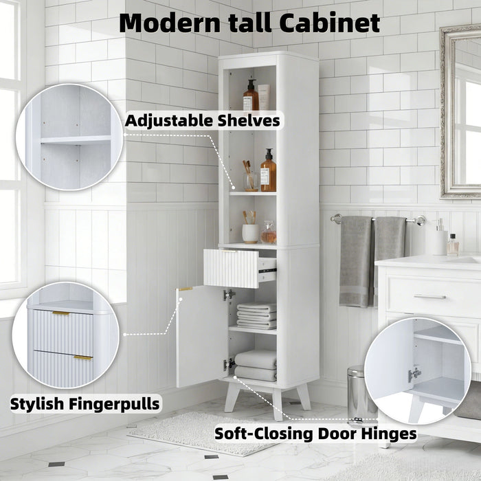 Tall Bathroom Storage Cabinet With Adjustable Shelves And 1 Drawer & Door