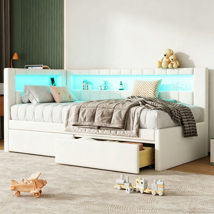 Upholstered Platform Bed With USB Ports And LED Belt