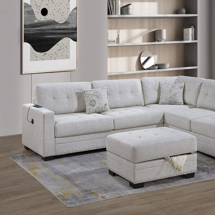 L - Shaped Sectional Sofa Set With Storage Ottoman, Tufted Upholstery Nailhead Trim