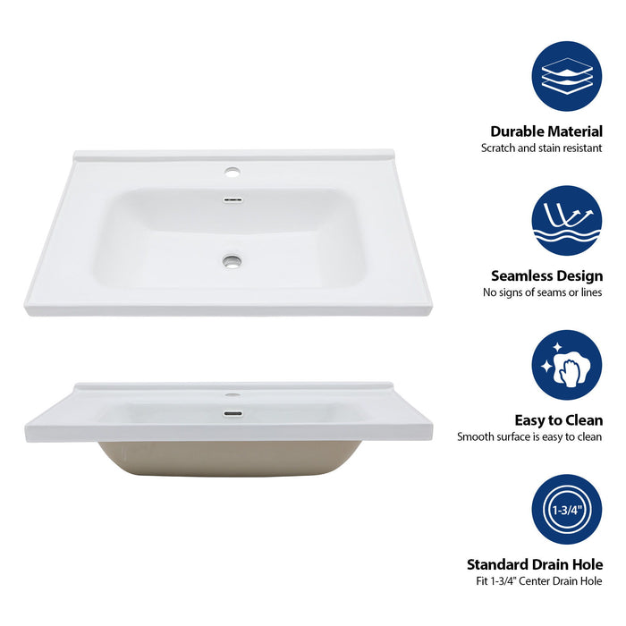 Modern Rectangular Vanity Top With Overflow For Bathroom