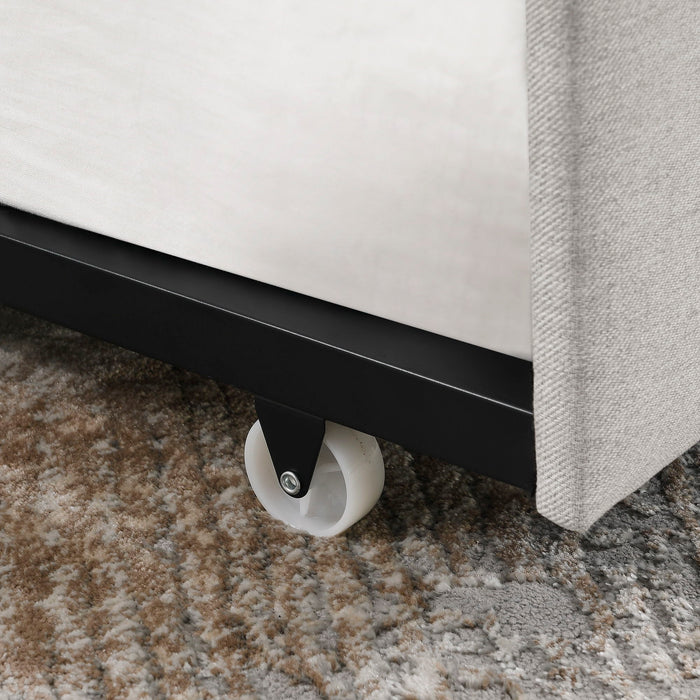 Upholstered Tufted Daybed With Drawers, Waved Arms