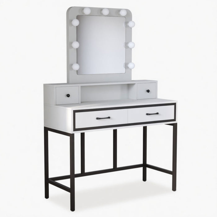 Vanity Desk With 3 Color Lighted Mirror And 4 Drawers