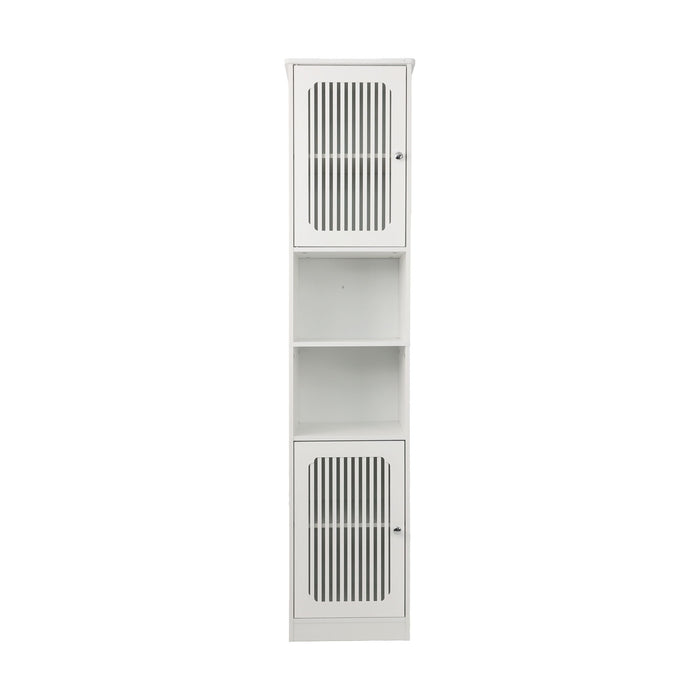 Tall Bathroom Cabinet With Adjustable Shelves, Louvered Door Floor Standing Storage Unit - White