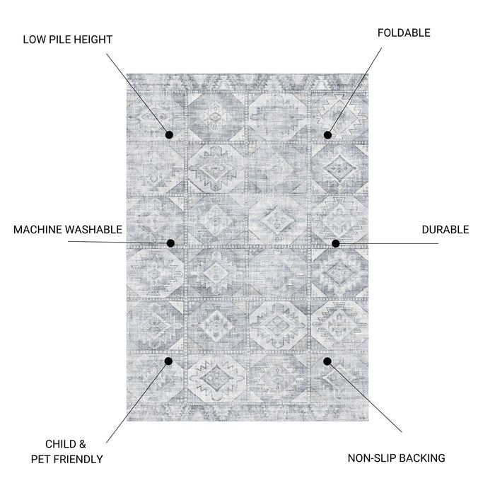 Toucan - 5' X 7' Washable Non - Slip Area Rug - Silver