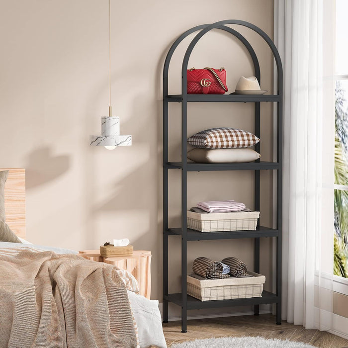 Tall 4 Tier Arched Open Bookshelf Storage Rack - Black