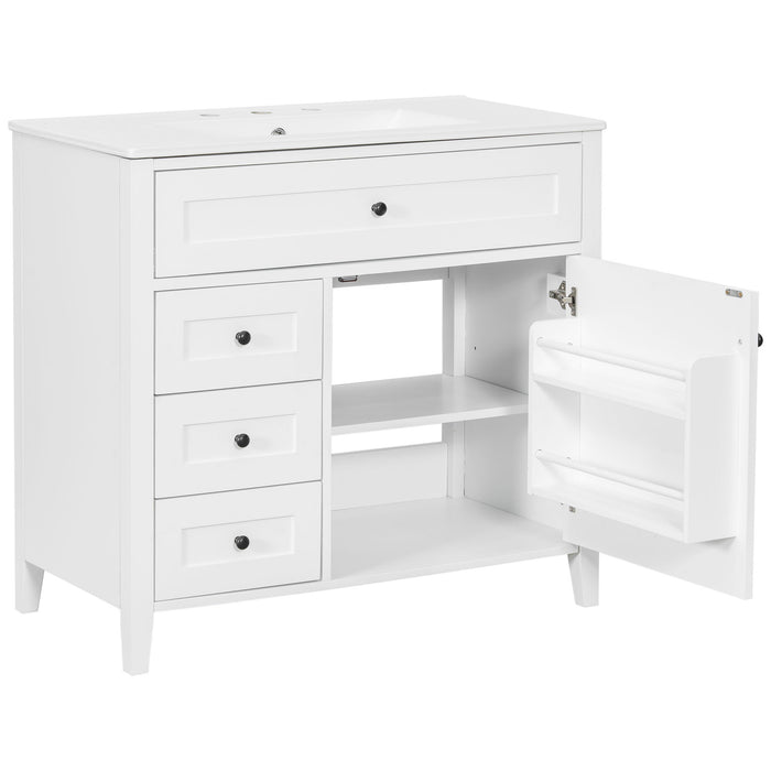 Bathroom Vanity With Sink, 3 Drawers & Cabinet With Adjustable Shelves