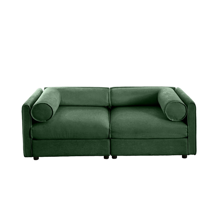 Stylish Chenille Sofa With Storage Seat And Cylindrical Backrest