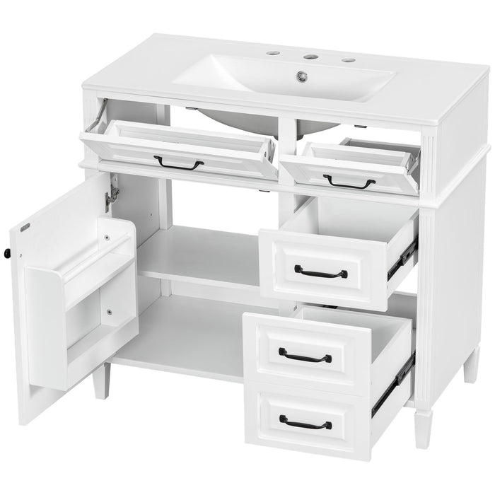 Modern Bathroom Vanity With Sink Top, Flip Drawer Design