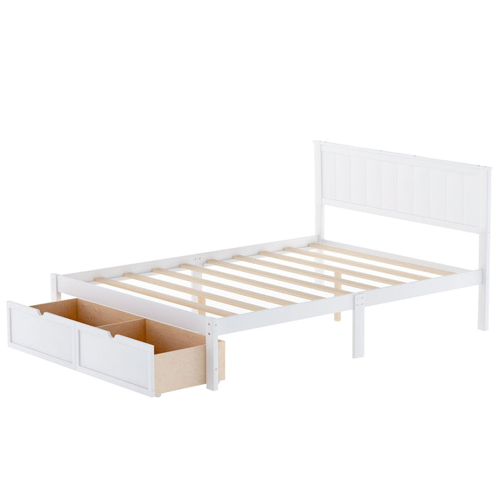 Full Size Platform Bed With Under Bed Drawers - White