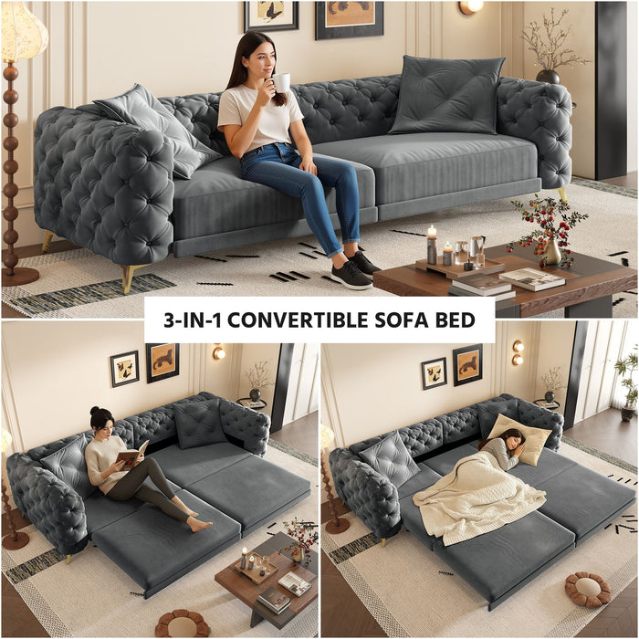 3 In 1 Convertible Sleeper, Deep Seat Pull Out Sofa Bed, Button Tufted