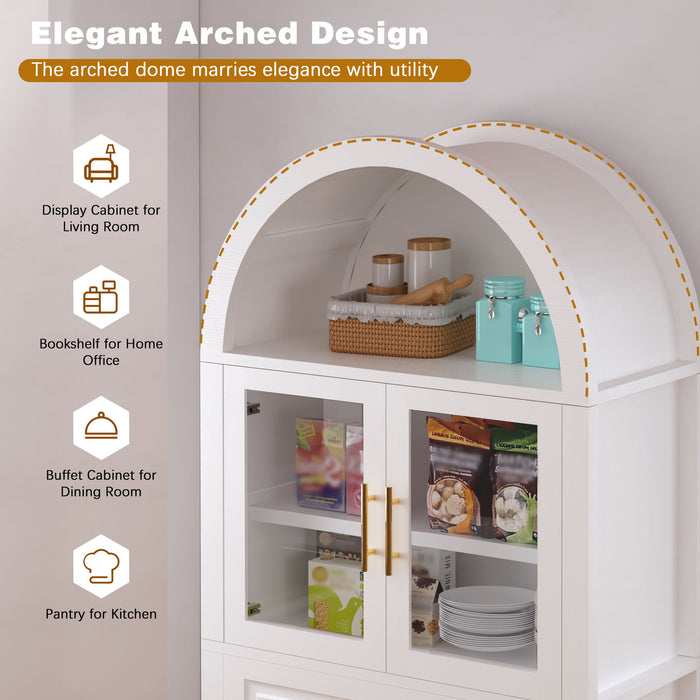 Arched Kitchen Pantry Cabinet With Adjustable Shelves & Barn Door Design