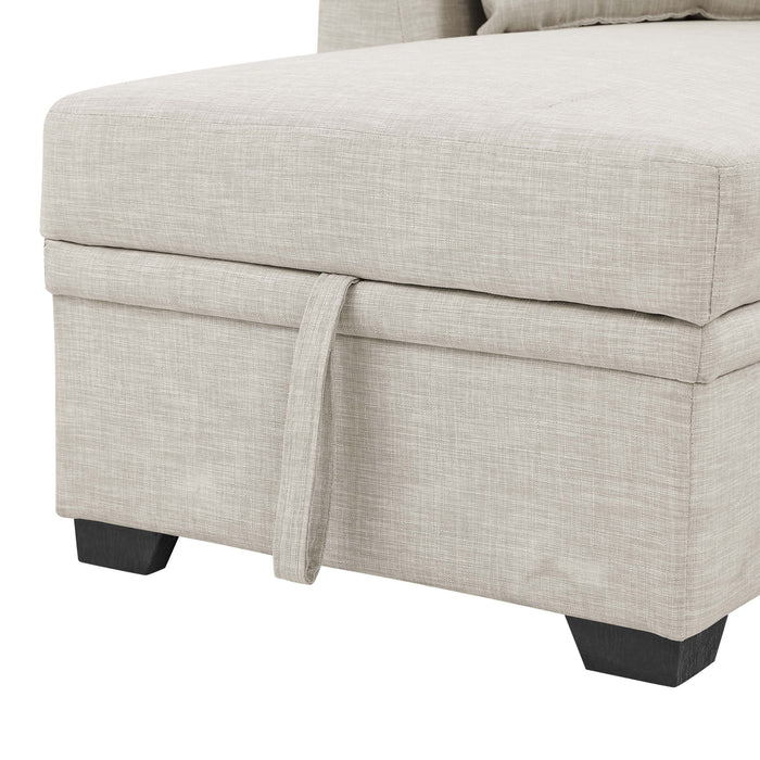Upholstered Sectional & Pull Out Bed And Chaise Storage - Almond