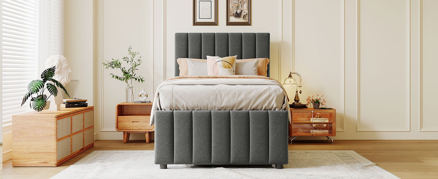 Upholstered Design Platform Bed With Trundle