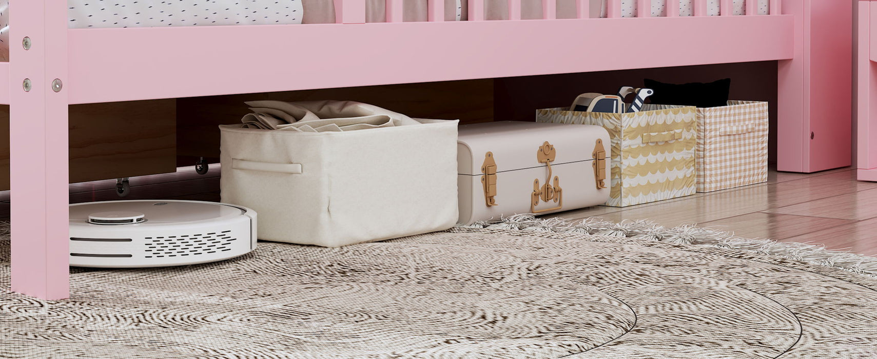 Bed With Headboard Storage Rack, 2 Under Bed Drawers, 3 Side Guardrails For Safety