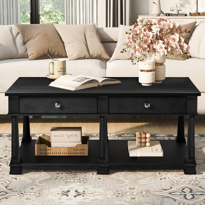 Coffee Table With 2 Storage Drawers & Lower Open Shelf