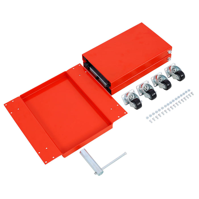 Heavy Duty Motorcycle Lift Jack With Dolly Tray And Wide Deck - Red
