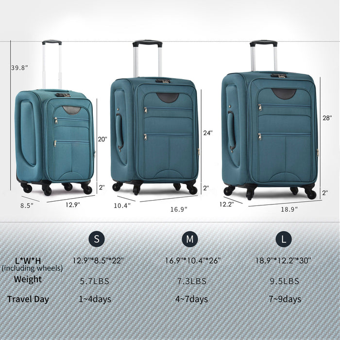 Softside Luggage Expandable 3 Piece Set Suitcase Upright Spinner Softshell Lightweight Luggage Travel Set
