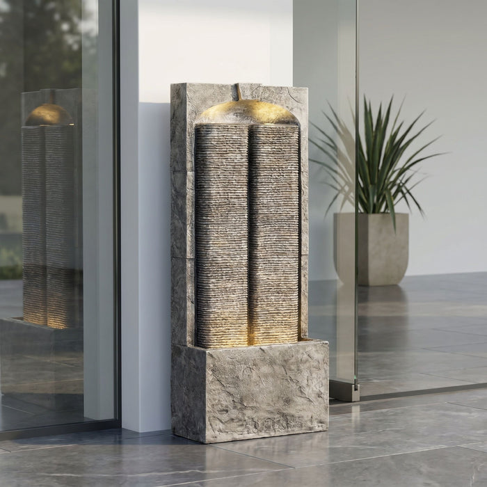 Modern Outdoor Water Fountain With LED Lights