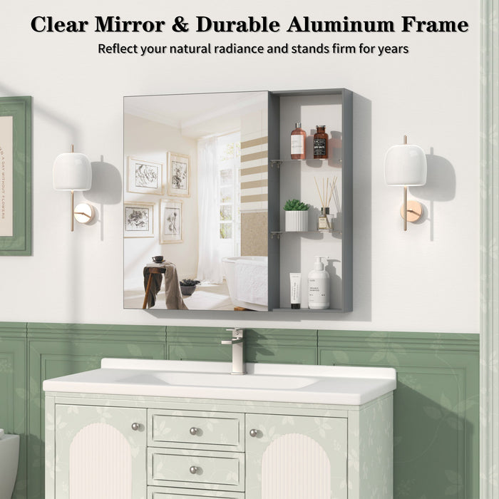 Medicine Cabinet, Wall Mounted Bathroom Mirror With Storage, Adjustable Shelves - Black Brown