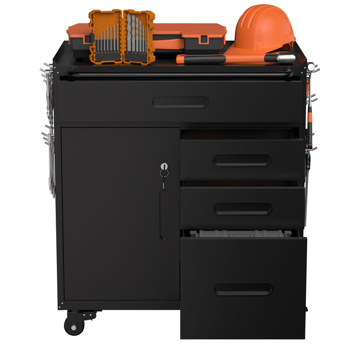 Rolling Tool Cabinet Heavy Duty Garage Storage With Lockable Doors & Drawers