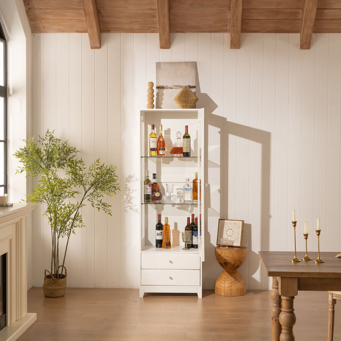 Modern Upholstered Glass Display Cabinet With Adjustable LED Light - White