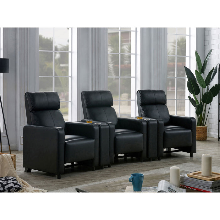 Warren - 3 Seater Home Theater With 2 Wedge Consoles Recliners - Black