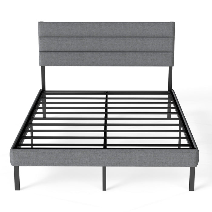 Upholstered Platform Bed Frame With Headboard, No Box Spring Needed, Underbed Storage