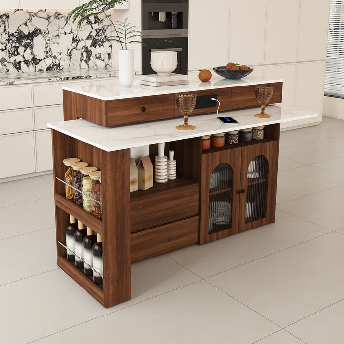 Kitchen Island With Extendable & Rotating Table
