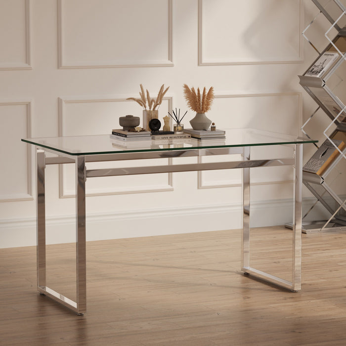 Modern Minimalist Rectangular Dining Table With Tempered Glass Top