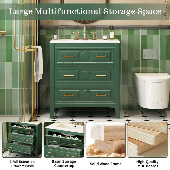 Retro Bathroom Vanity With Sink Combo, Free Standing Single Set With 3 Drawers