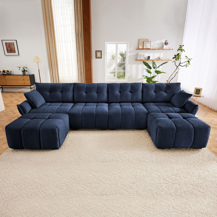 Sofa Set With Ottoman And Pillows, Textured, High Resilience Cushions